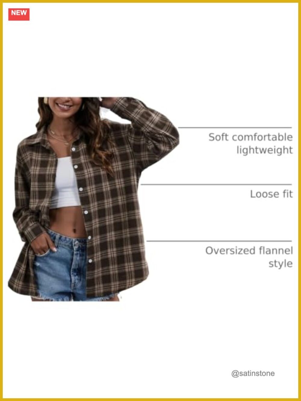 Oversized Plaid Button Down Shirt Women Long Sleeve Flannel Blouse - Picture 3 of 6